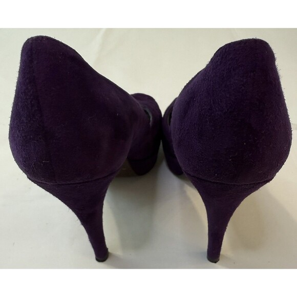Stuart Weitzman Purple Suede Peep Toe Heels Size 7N Platform Pumps - Picture 4 of 7